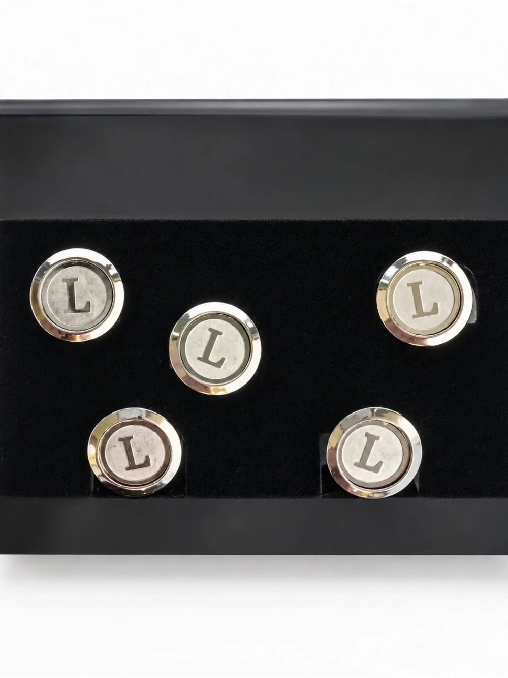 Vintage Silver-Tone “L” Monogram Cufflink & Shirt Stud Set